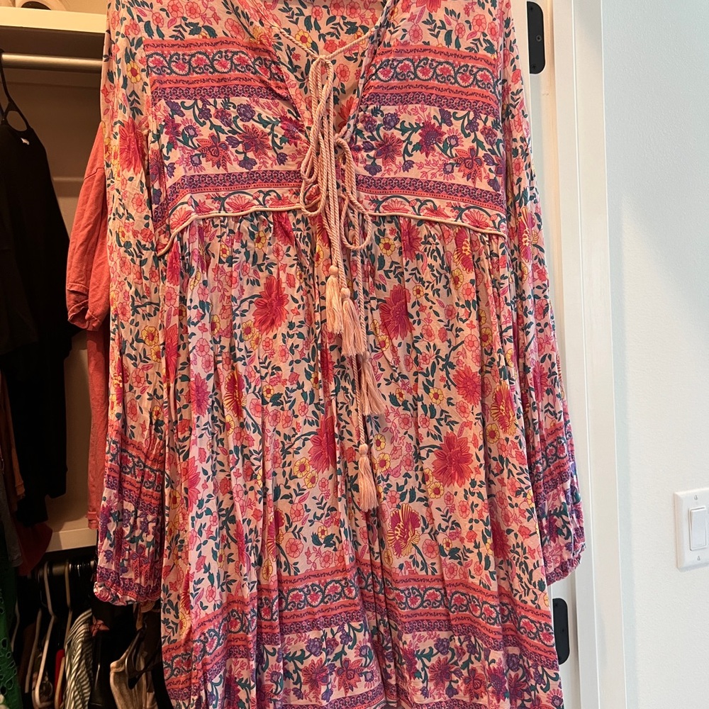 Floral Bohemian Dress with Pink and Red Accents
